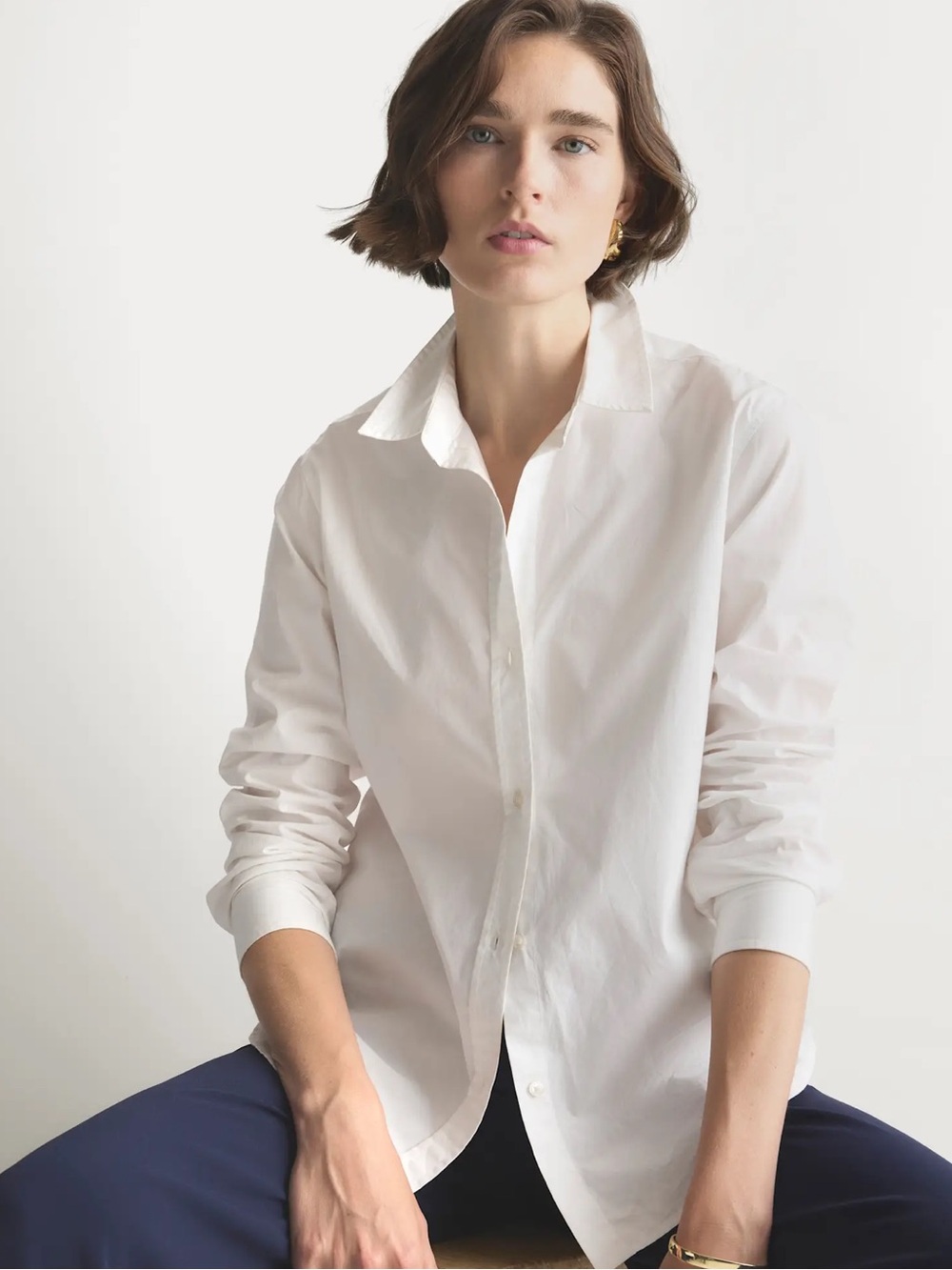 Quince 100% Organic Cotton Poplin Long Sleeve Shirt White Small